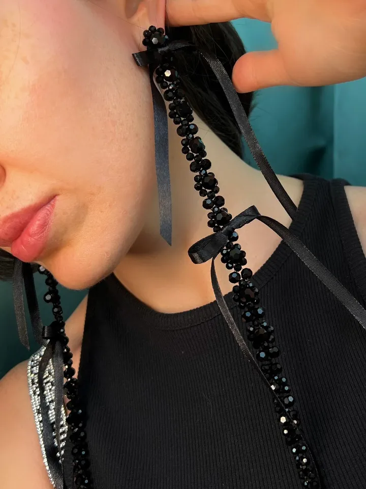 XL Ribbon Drip Crystal Earrings