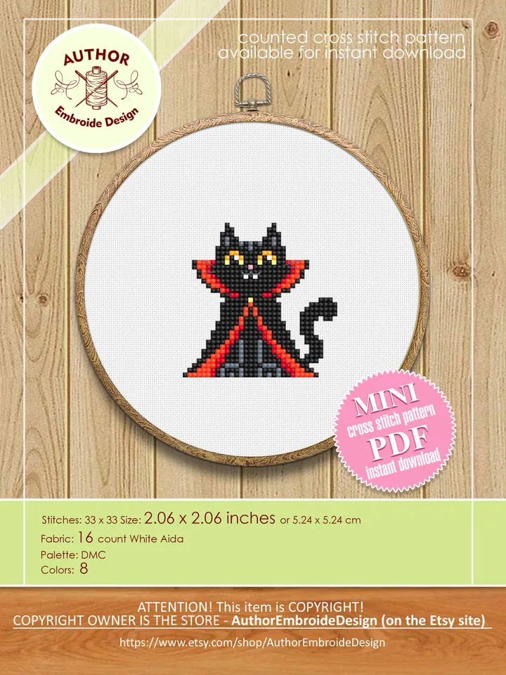 Set Halloween cats cross stitch pattern PDF download Black cat embroidery, Witch cat cross stitch chart, Vampire cat, Cat lover gift #H64