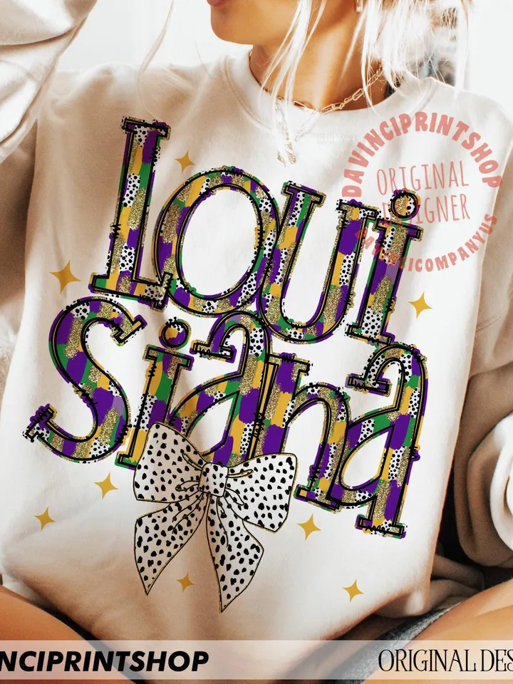 Louisiana Coquette Bow Png, Mardi Gras Png, Louisiana png, Happy Mardi gras png, Fleur De Lis Png, Mardi Gras Sublimation Shirt Design