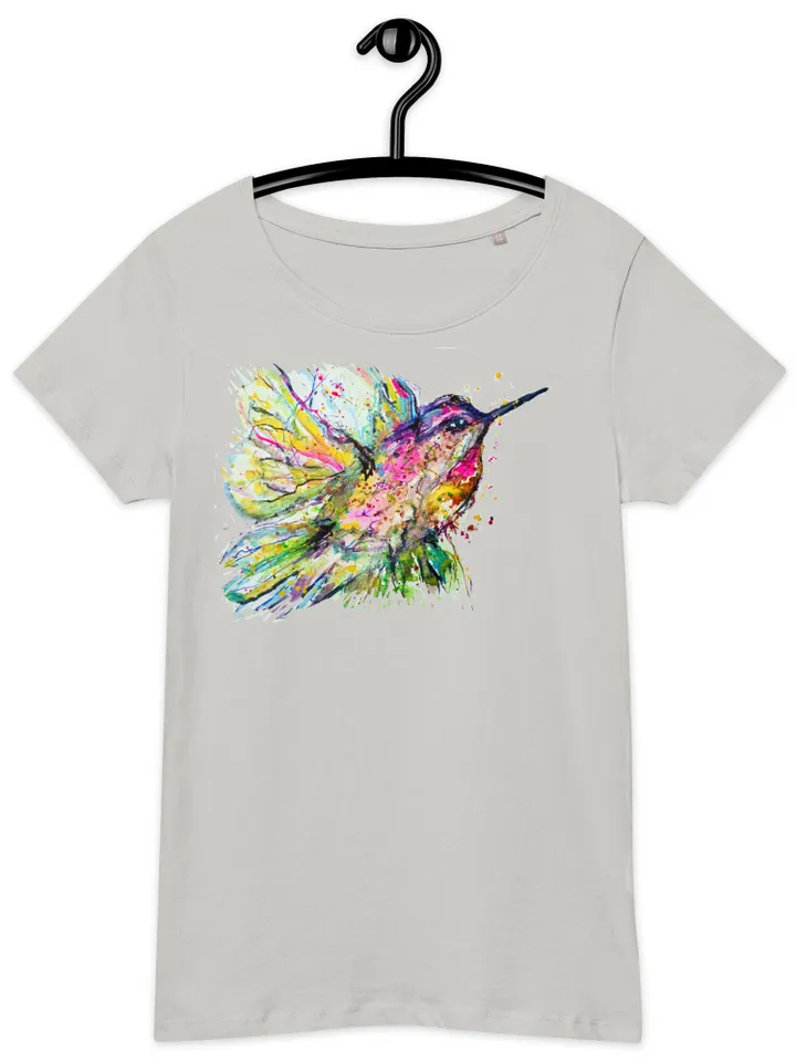 Hummingbirds Women’s basic organic t-shirt made with my original watercolour painting,birds t shirt gifts,unique artistic t shirts.