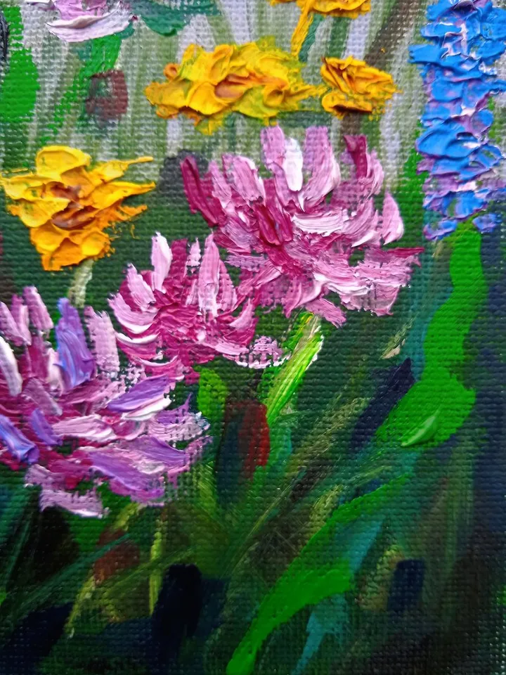 Painting Art with Flowers Floral Art Original Oil Painting Impasto Art 20x20 cm