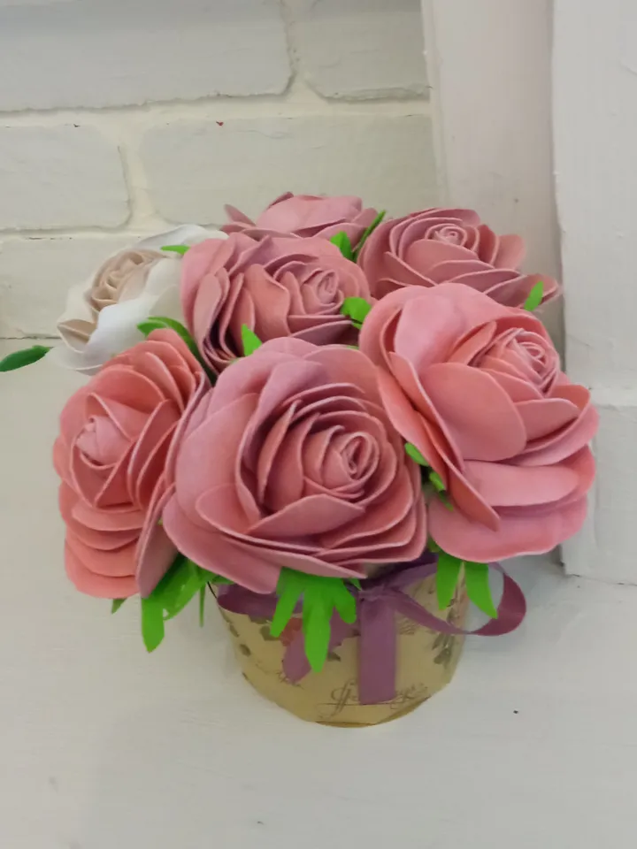 Charming handmade pink roses made of foam Birthday gifts Home decor indoor Gifts for her
