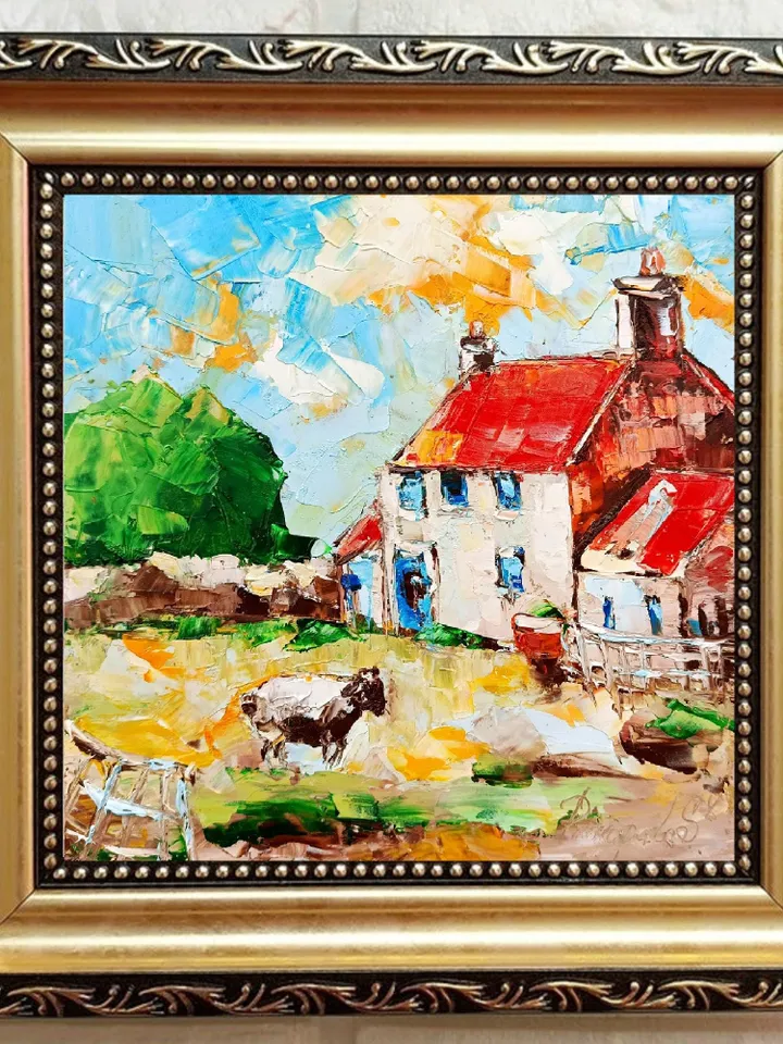Ireland Painting Cottage Original Art Abstract Landscape Impasto Oil Painting Small Cheap Original Art Gifts by ArtProkopaloSv