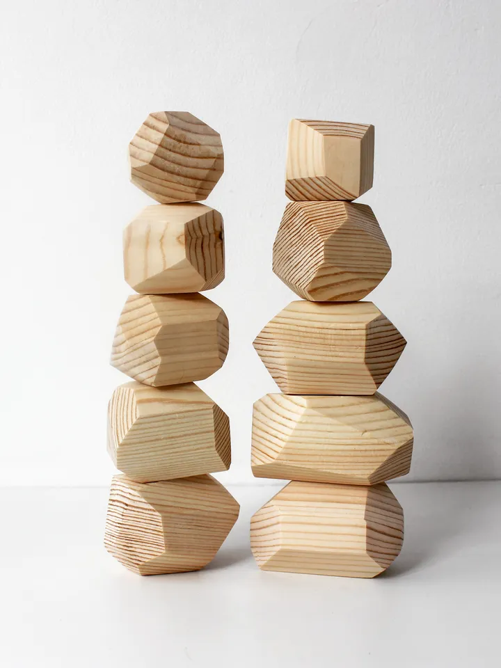 Tumi Ishi - natural wood Rocks stacking toy, montessori building blocks set
