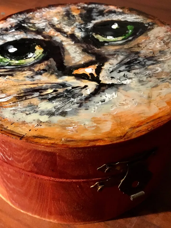 Cat wooden box,cat painting on wood,mix media glass and acrylic painting,unique gift for cat lovers.
