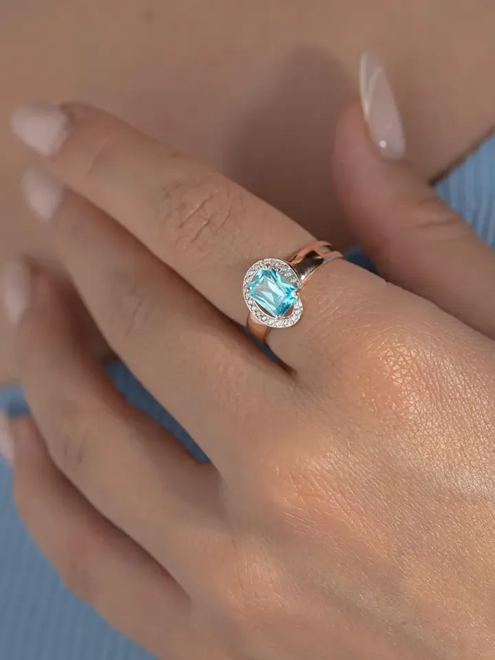 Ring Silver gold plated 925 assay value with topaz