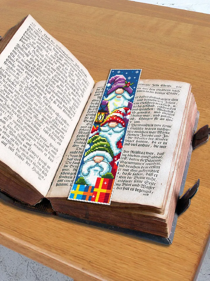 Gnome bookmark cross stitch pattern download PDF Christmas gnome cross stitch chart, Funny handmade bookmark digital PDF Gnome pattern #B101