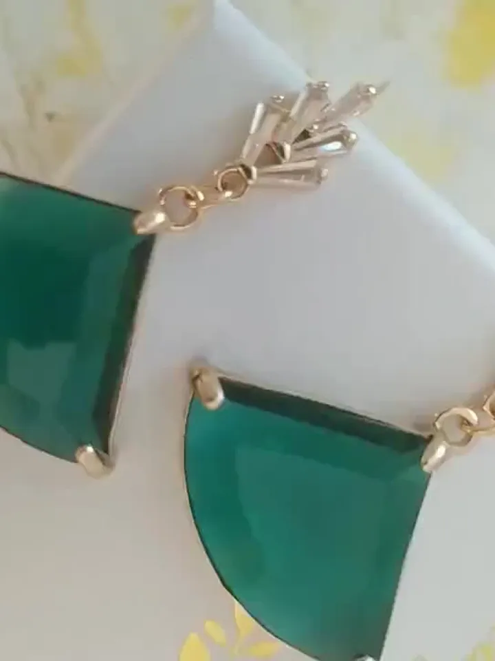 Art Deco Earrings, Statement Earrings, Gold Emerald Green Earrings, Fan Earrings, Statement Earrings, Boho Bridal Earrings, Bridal Jewelry