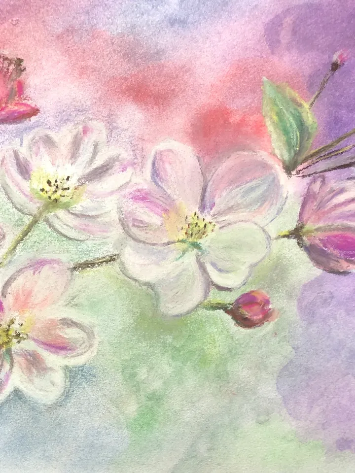 Apple tree blooming original watercolour and soft pastel painting hand painted modern painting wall art 8x11 inch
