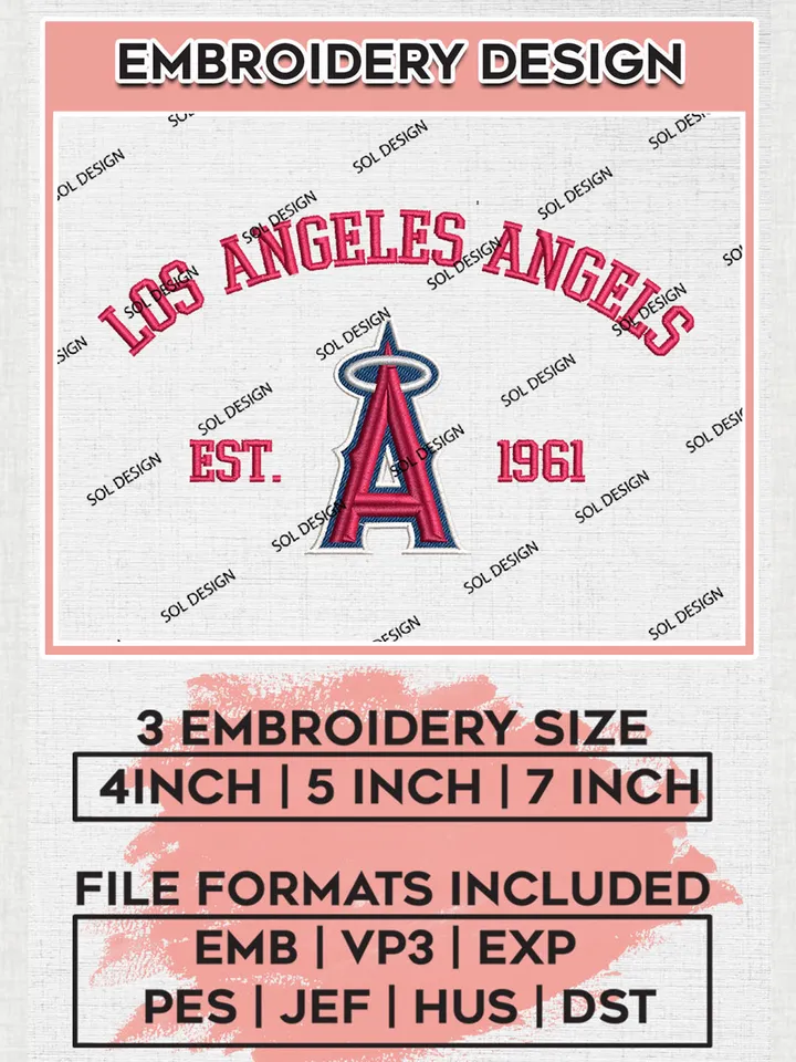 MLB Los Angeles Angels Team Est Logo Embroidery Design, MLB Team Embroidery files, Los Angeles Angels Baseball Team, Angels Team, Digital Download