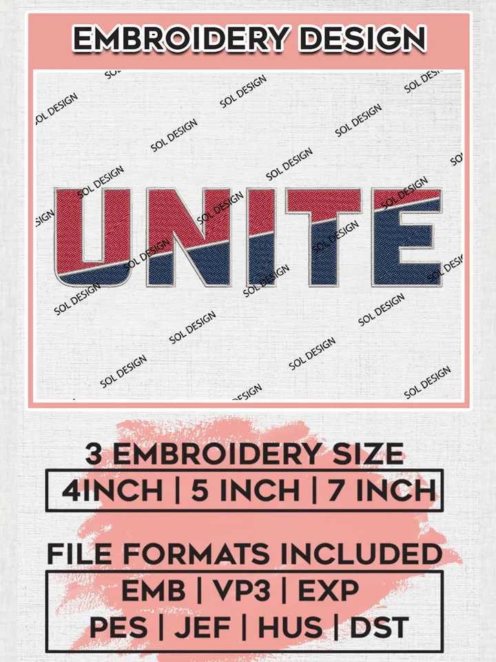 NCAA UNITE Football Team Logo Embroidery Design Files, NCAA Robert Morris Colonials Machine Embroidery, NCAA Teams, Game Day, 3 sizes, NCAA Machine embroidery designs, Digital Download
