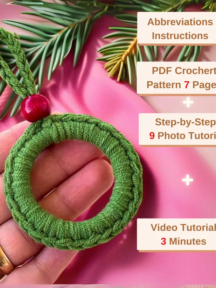 Christmas Crochet Wreath Pattern - Christmas Tree Decoration - Christmas Ornament Pattern |  Easy PDF for Beginners
