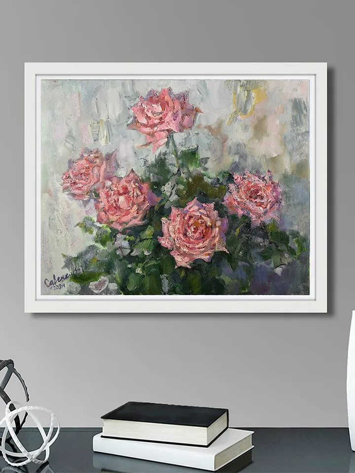 Roses Painting Red Flowers Artwork Floral Canvas Original Art Impressionism 油畫原作