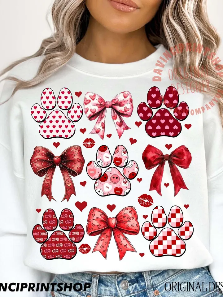Dog Valentine Coquette Png, Dog Mom png, Valentines Day png, Dog Paw Print Heart Png, Valentine Shirt Design, Dog Lover Gift, Dog Valentine