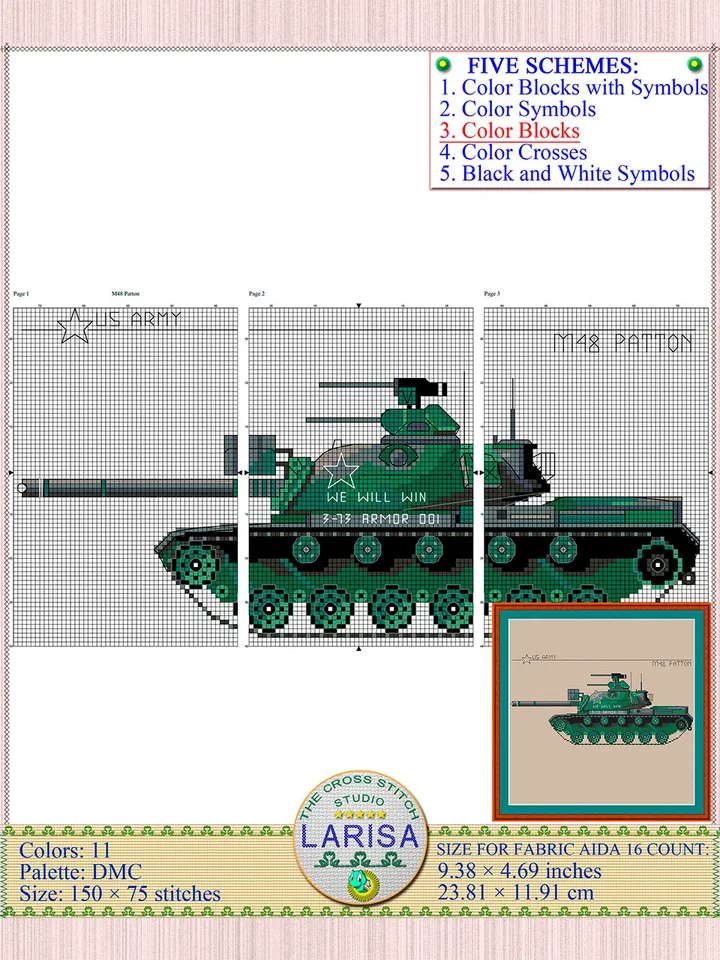 M48 Patton Cross Stitch Pattern | American Main Battle Tank M48 Patton