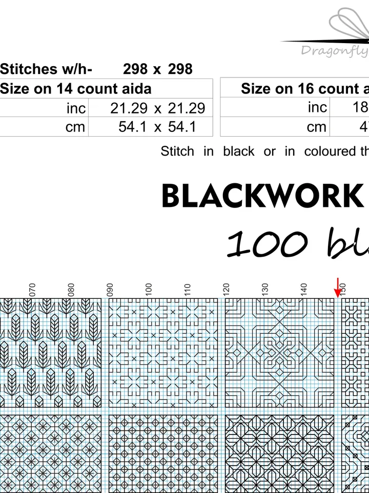 100 Blocks BLACKWORK pattern Cross Stitch Pattern Embroidery Sampler, Carpet Cross Stitch, Instant Download PDF - 1