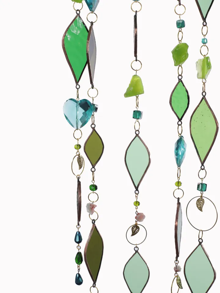 Garlands. Fish. Leaves, Fish Garland, Leaf Garland, Stained Glass Fish and Leaves, Artistic Glass Garland, Decorative Glass Garland with Fish and Leaves, Whimsical Fish Garland