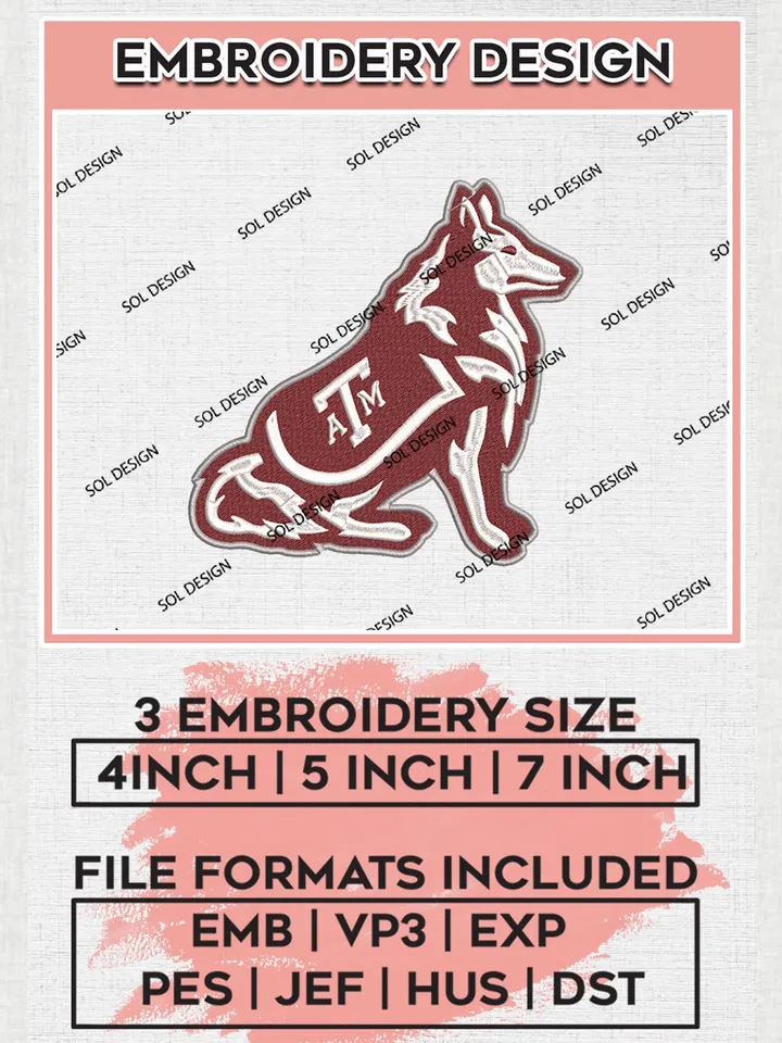 NCAA Texas A&M Aggies Mascot Logo Machine Embroidery Design, NCAA Texas A&M Aggies Team Design Design files, NCAA Team Embroidery Designs, NCAA Machine Embroidery Designs, Digital Download