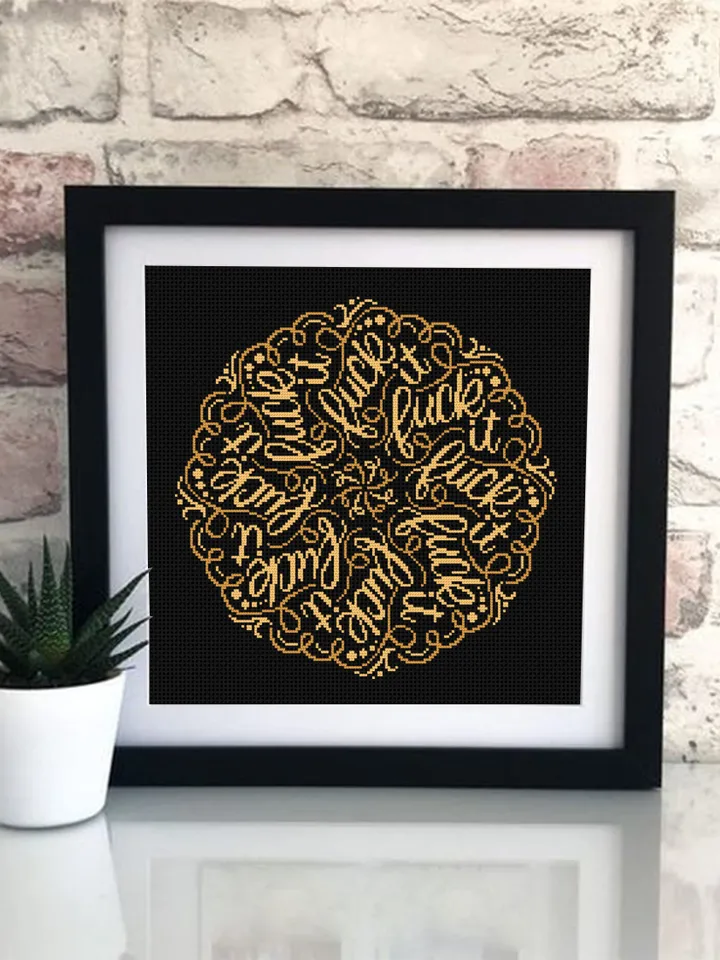 Fuck mandala cross stitch pattern PDF instant download Fuck it cross stitch chart, Modern mandala pattern digital PDF Funny home decor #M226