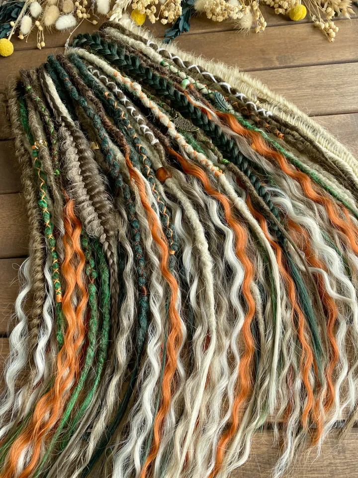 Brown blonde green and ginger synthetic curly de dreads Ready to ship π
