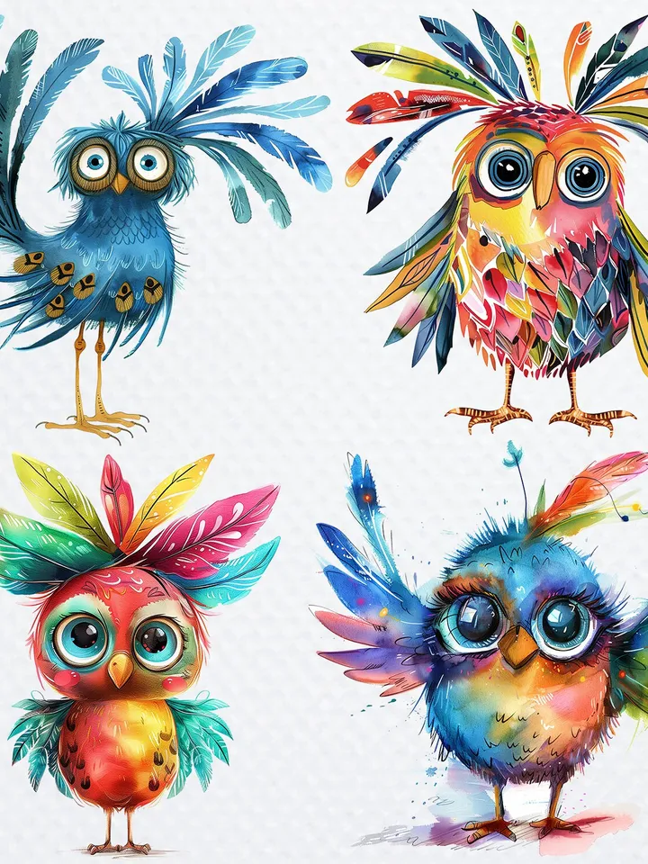 20 Whimsical Birds PNG Bundle, Funny Birds sublimation, Watercolor Birds clipart, Printable clipart, Digital download, junk journal