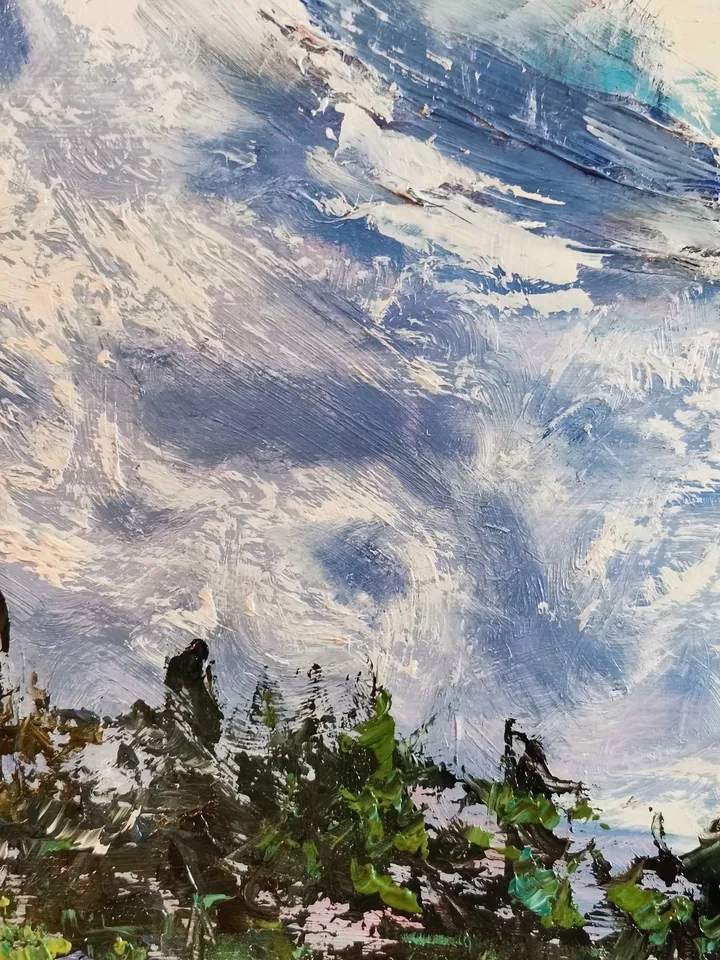 Rainbow River Pond Forest Sky Original Impasto Art Oil Painting Artist Svinar Oksana