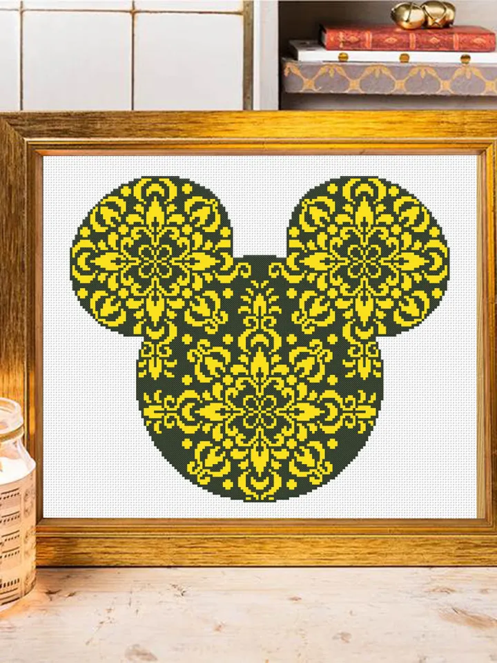 Floral mouse head mandala cross stitch pattern Flower mandala pattern download PDF, Mouse silhouette cross stitch, Mouse ears design #M133