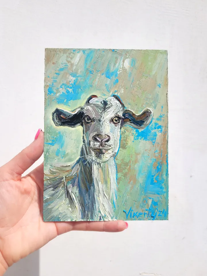 Goat Painting Farm Animal Original Art Impasto Oil Painting 5x7 Goat Artwork Animal Portrait Nursery Wall Art Rustic Home Decor Fine Art by ArtFromVictoria