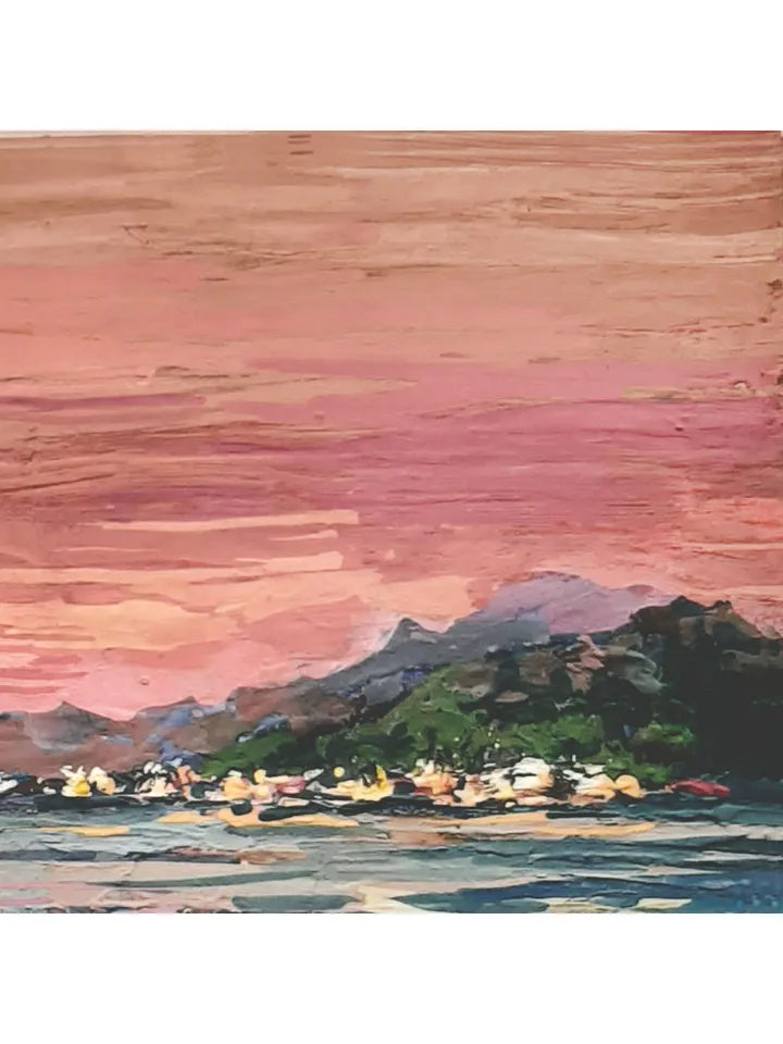 Seascape at Pink Sunset 5x7" ORIGINAL ARTWORK Impressionist Small Painting Signed by artist Marina Chuchko