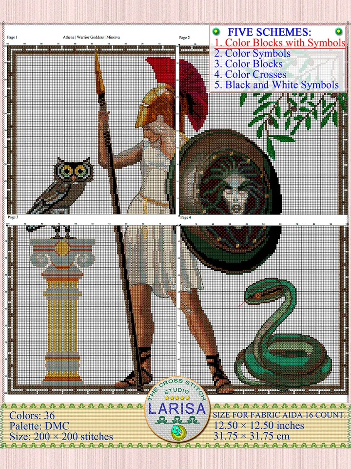 Athena Cross Stitch Pattern | Warrior Goddess | Minerva
