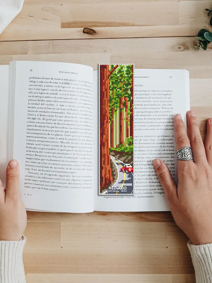 Redwood National park bookmark cross stitch pattern PDF download Nature cross stitch chart, Digital bookmark pattern, Road trip Forest #B171