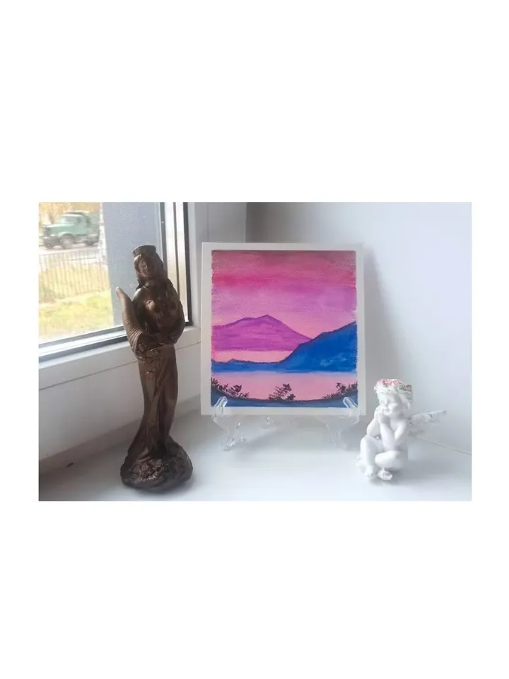 Mountains Lake Watercolour Landscape Art, Original Painting on Paper