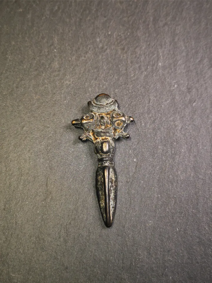 Gandhanra Antique Tibetan Amulet Necklace,Cross Vajra Phurba,Kila(Dorje Phurba) ,Made of Thokcha,70 Years Old,2.36"