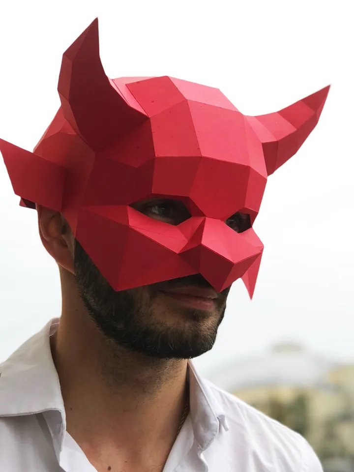 Devil Mask Papercraft, Digital Template, PDF Download, Gurko, 3D Low Poly Animal Mask, DIY Origami, Pepakura, Paper Mask, DIY Costume
