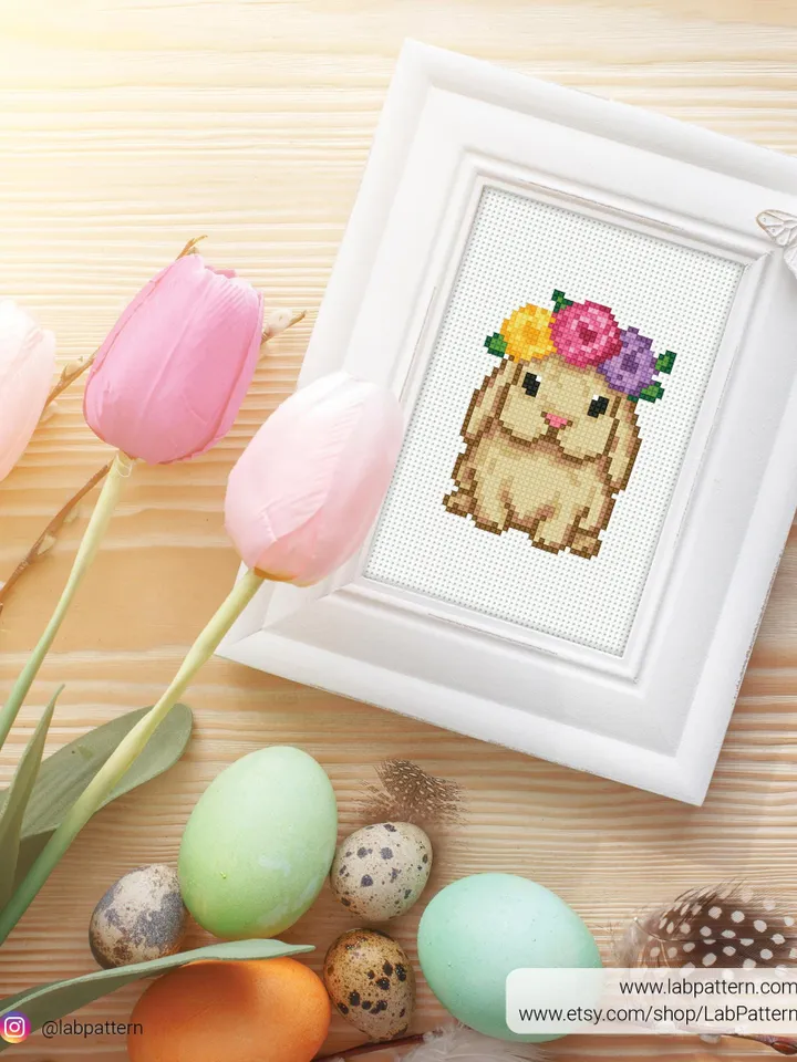 Bundle of 2 mini cute Bunny Cross stitch pattern, contemporary, Easter Rabbit, beginner counted, modern chart, DIY, embroidery, instant PDF