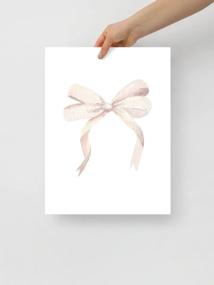 White Bow Watercolor Painting Art Print, White Nursery Art, Little Girl Room, Grand Millennial Style, Watercolor Hair Bow Print,Girly Poster