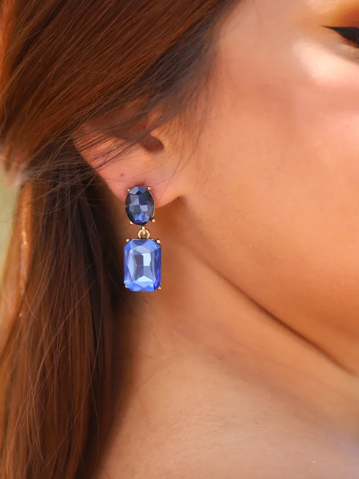 Art deco Gold Blue Wedding Earrings For Bride, Swarovski Crystal Statement Bridal Earrings, Boho Wedding Earrings, Bridesmaid Gift, Jewelry
