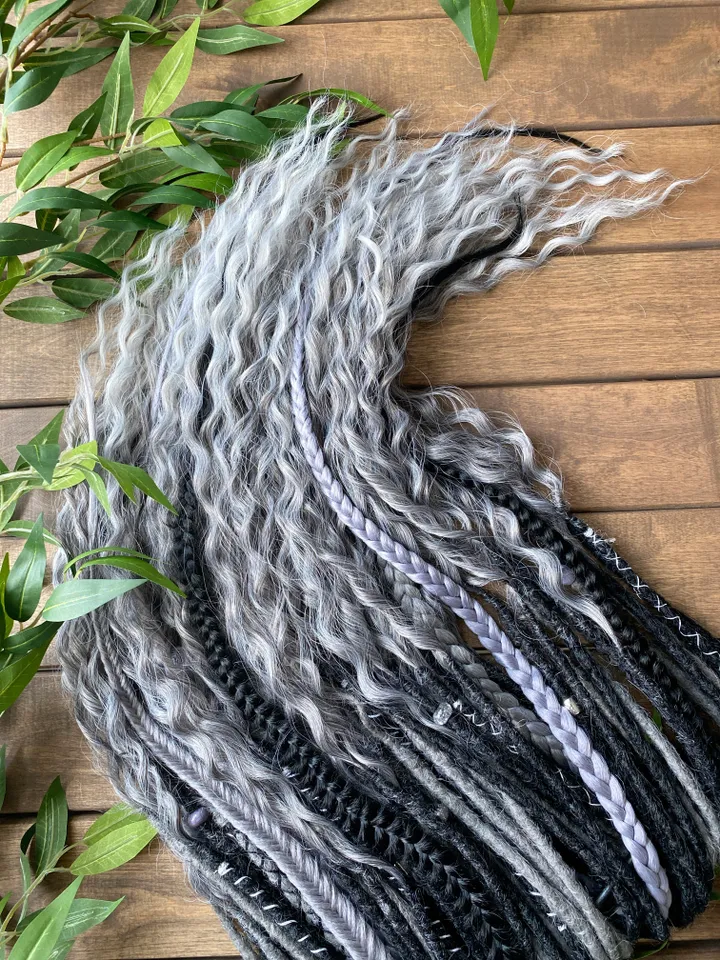 Black and gray synthetic crochet curly Double ended Dreads Ready to ship