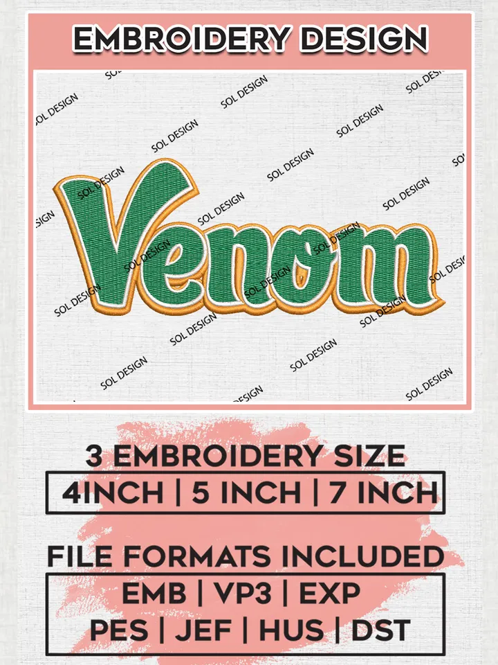 NCAA Venom Team Word Logo Embroidery Design Files, NCAA Florida A&M Rattlers Machine Embroidery, NCAA Teams, 3 sizes, NCAA Machine embroidery designs, Digital Download