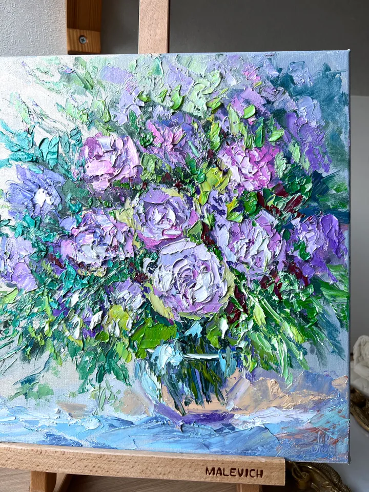 Original oil painting on canvas flowers in vase impasto art $100.00 ...