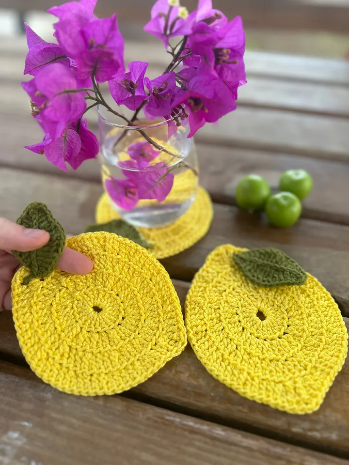 CROCHET Lemon Coaster with Leaf pattern | Download PDF | Tutorial and Video Easy crochet | Summer home decor | kitchen decor | simple gift