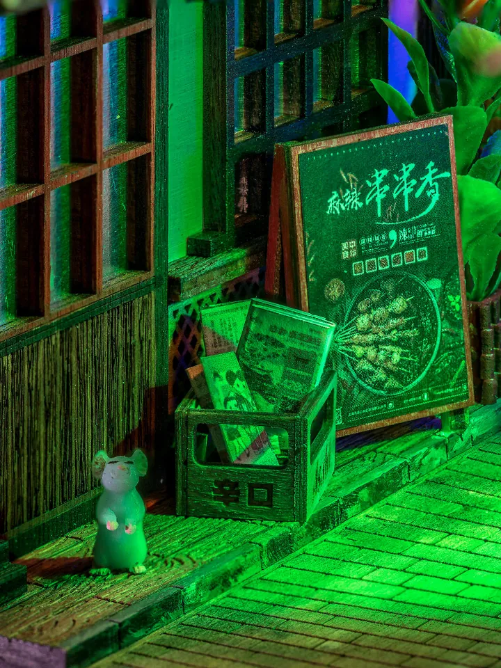Book nook, Bookshelf insert, Nightlight, Japanese Street, Japanese Lane, Kyoto, Tokyo, Nippon