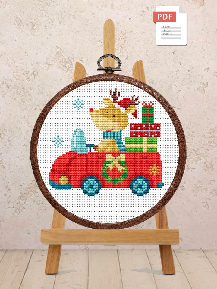 Christmas Deer Cross Stitch Pattern, Merry Christmas Cross Stitch Pattern, Christmas Animals Cross Stitch Pattern, Christmas Pattern #hld019
