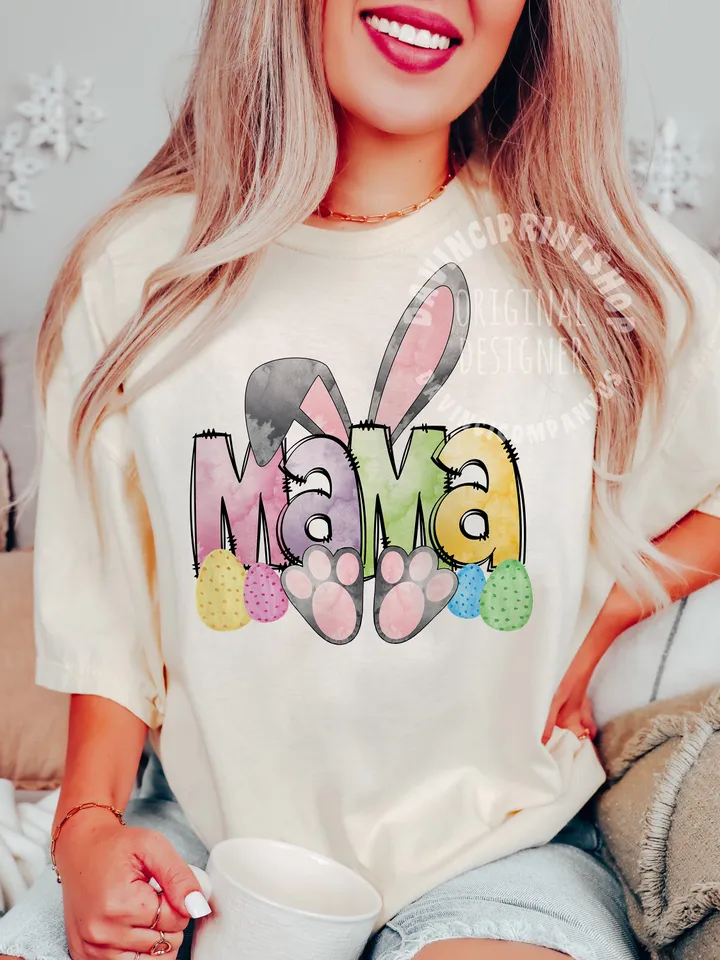 Watercolor Doodle Bunny Mama PNG, Digital Download with Doodle Letters, Easter PNG, Easter Design File For Sublimation, Digital Download