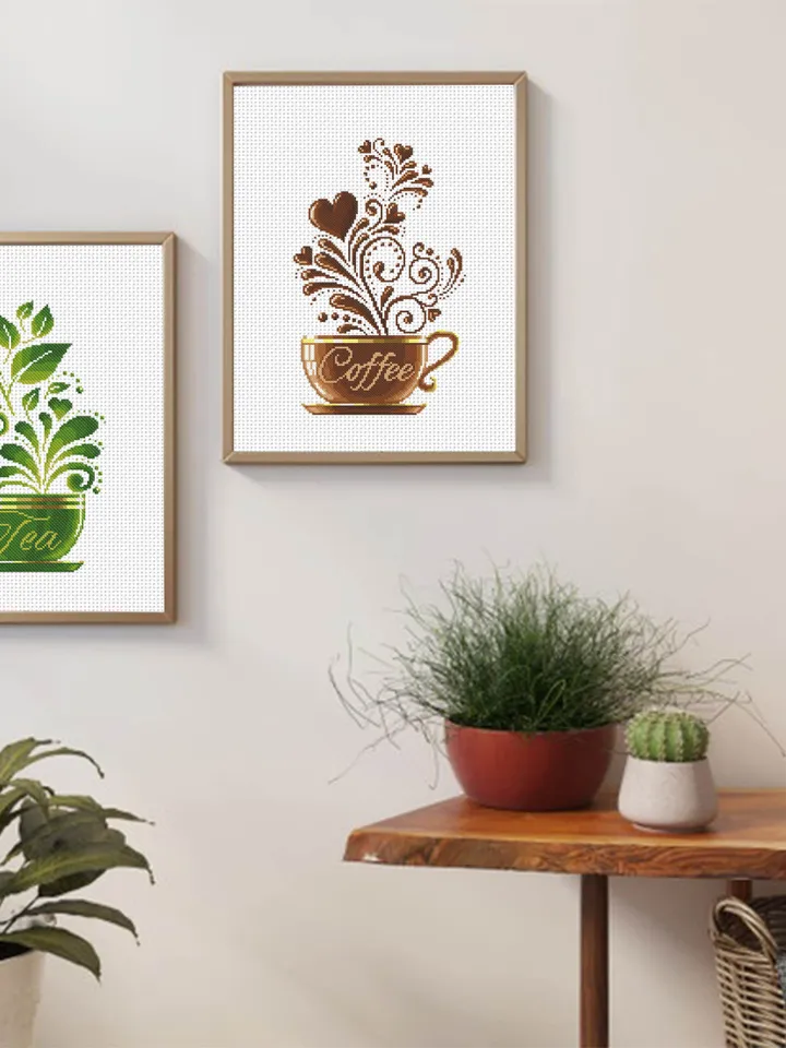 Coffee tea set cross stitch pattern download PDF Modern sampler coffee embroidery beginners Easy cute cross stitch kitchen decoration #S61