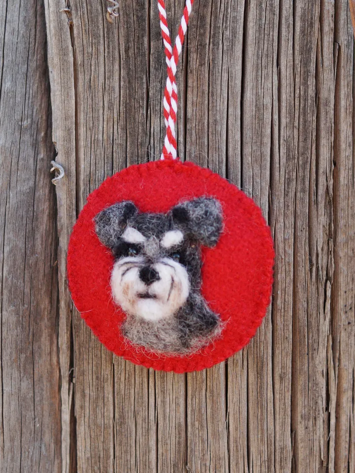 Schnauzer Christmas ornament, pet portrait, needle felted dog ornament, made to order