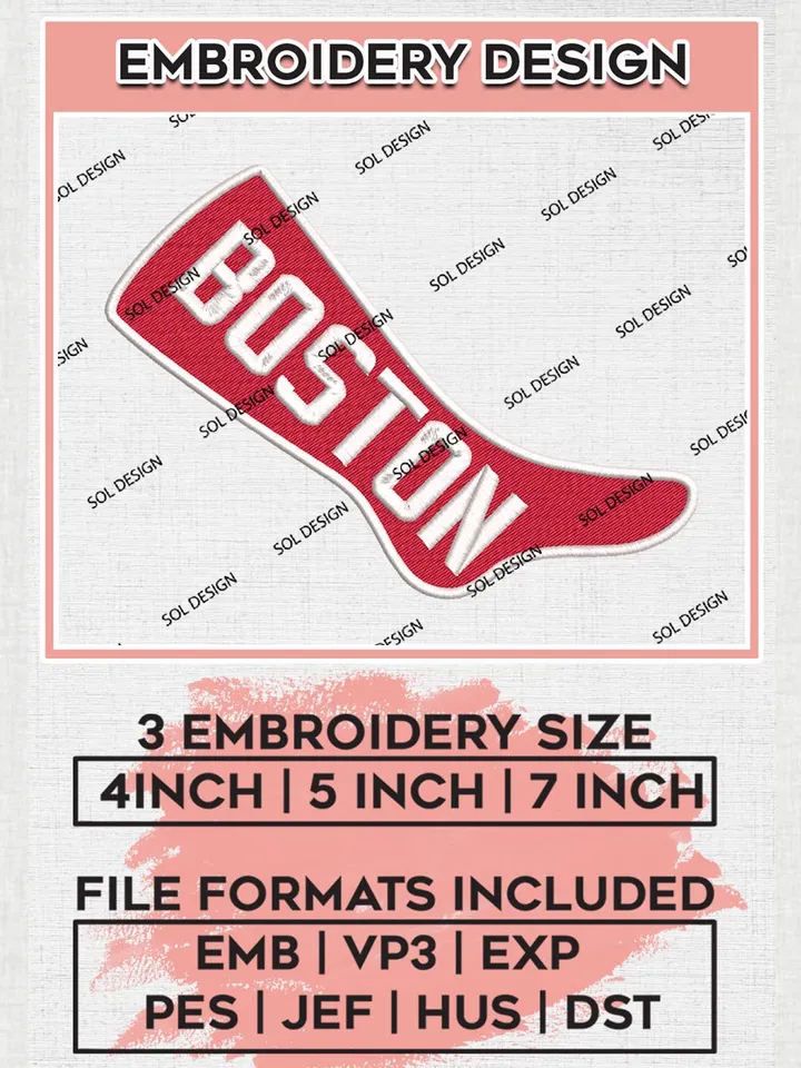 Boston Red Sox Logo Embroidery Designs, MLB Boston Red Sox Embroidery Design, MLB Embroidery Design Files, MLB Logo, 3 sizes, Machine embroidery Files, Digital Download