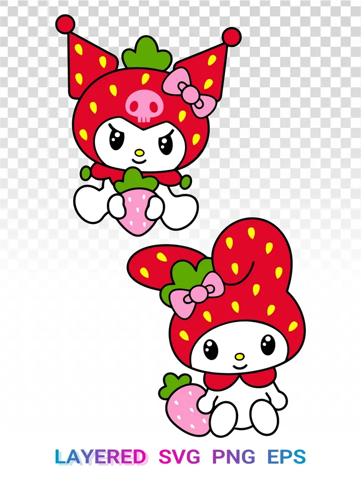 🍓 My Melody Kuromi Strawberry PNG, Sanrio SVG Clipart