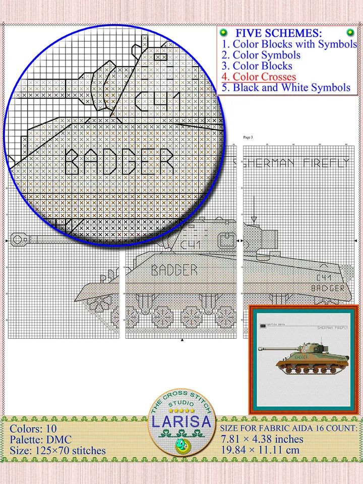 Sherman Firefly Cross Stitch Pattern | Medium Tank Sherman Firefly Chart | WWII British Tank Embroidery Chart