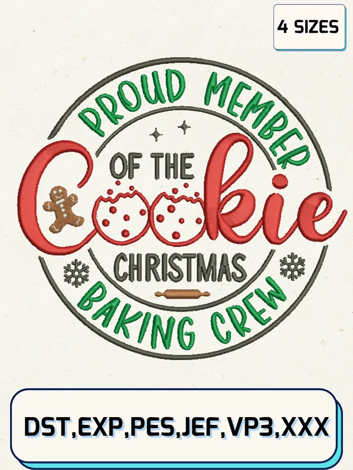 Christmas Cookie Baking Crew Embroidery Design Files,Christmas Embroidery Designs,Machine Embroidery Files,4 Sizes